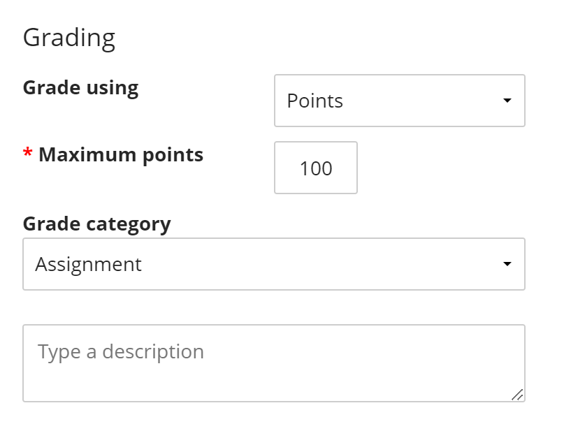 Grading section of New Gradebook Item panel