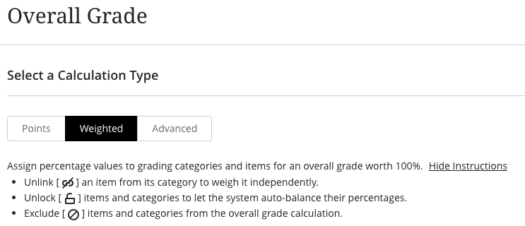 Screencap of switching to weighted grades