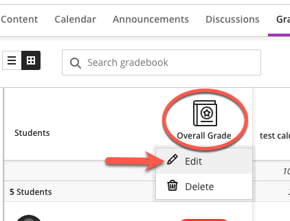 Alternate access to overall grade page