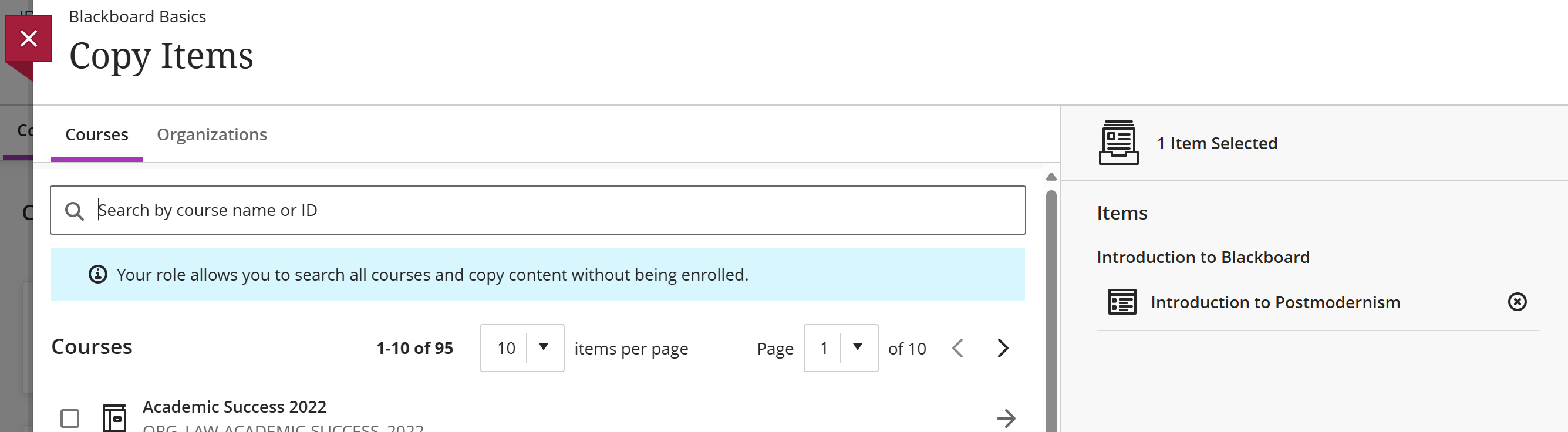 top view of copy items page