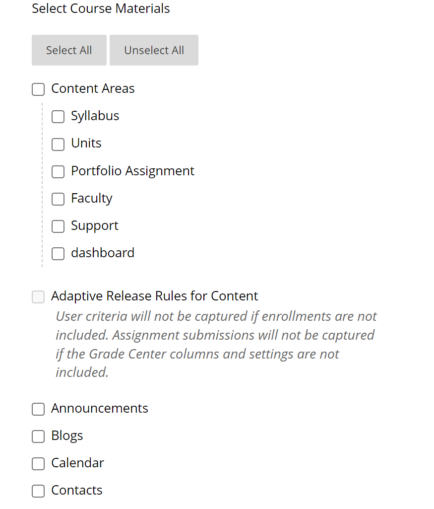 excerpt from course materials selection section 