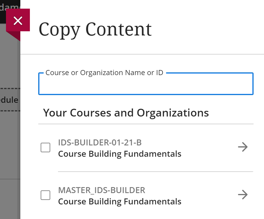 course copy panel