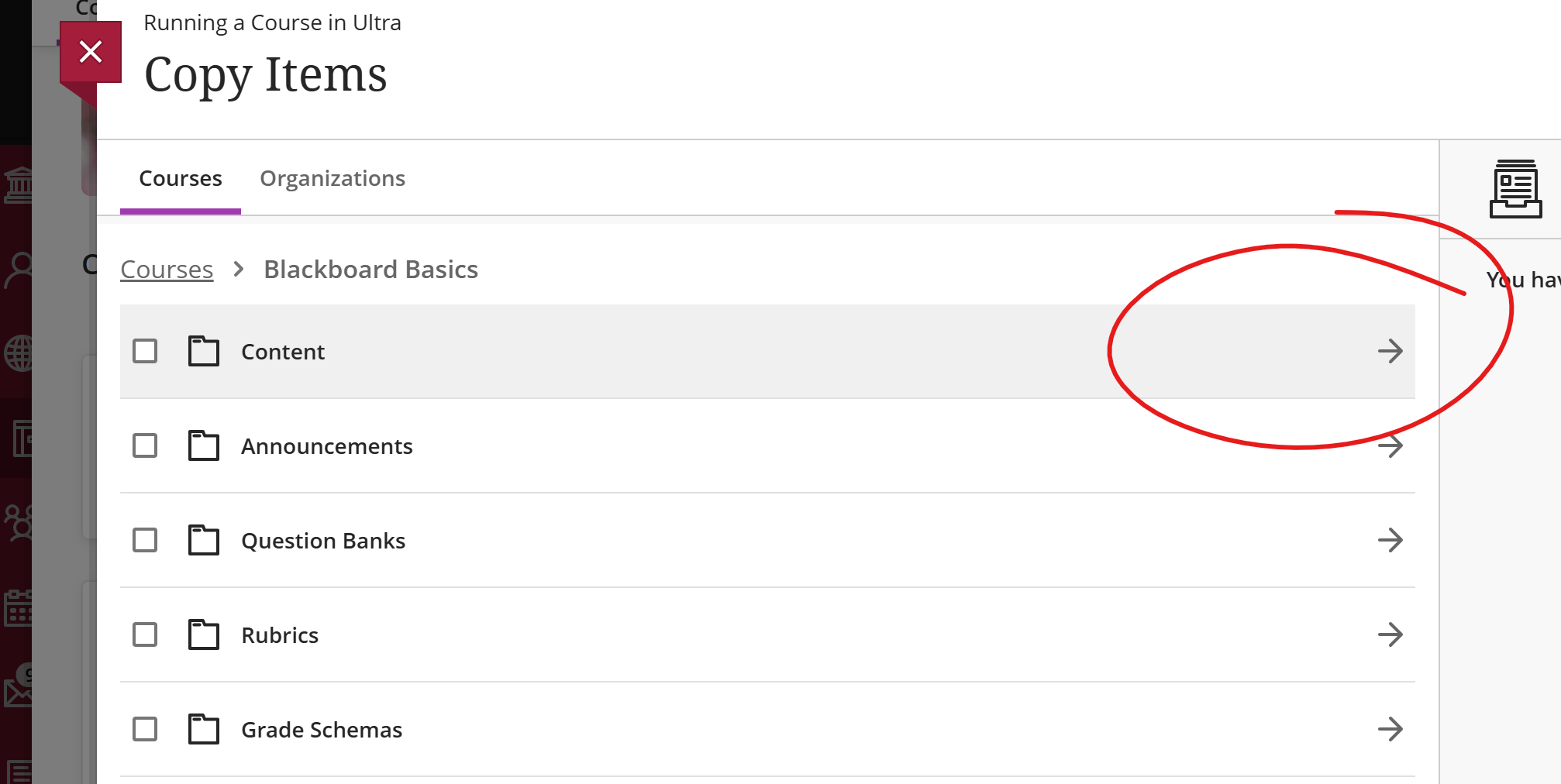 copy items list, content arrow circled