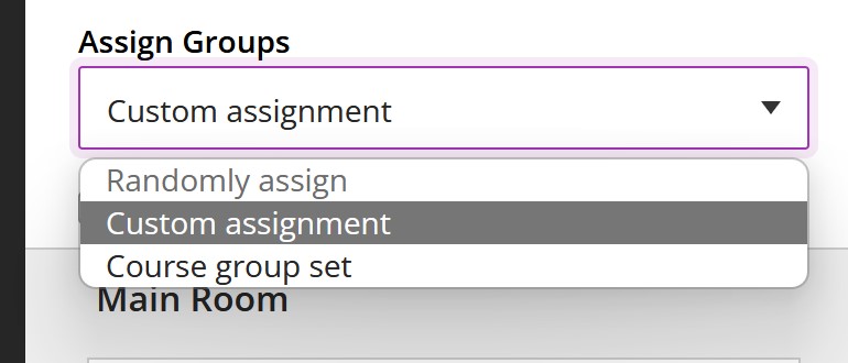 Assign Groups list, custom assign selected.