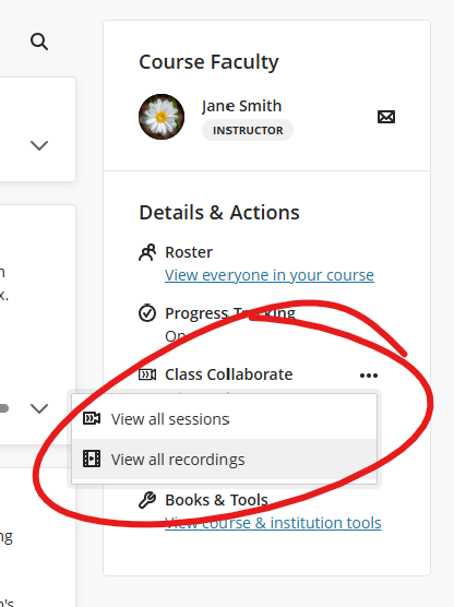 Details and Actions panel, Collaborate menu opened, circled