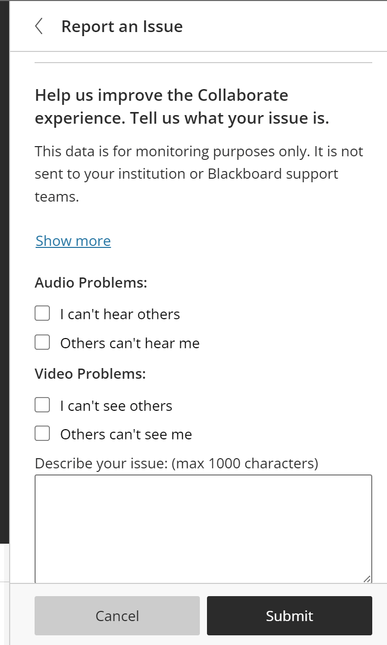 report an issue panel