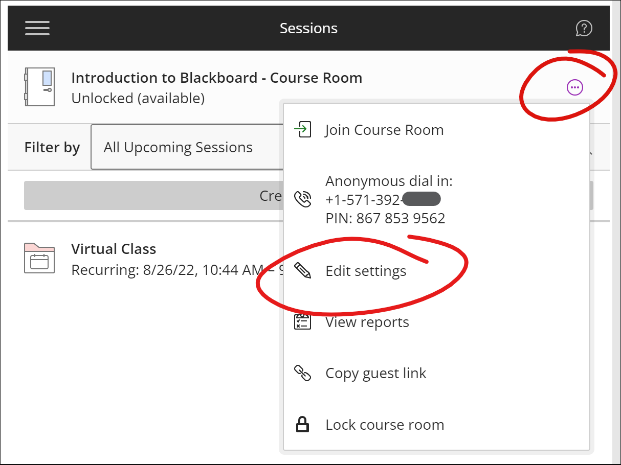 options menu, edit settings highlighted