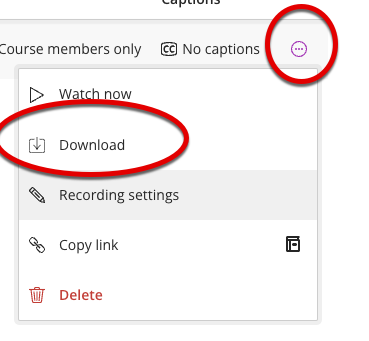 screencap of recording settings drop-down menu with download option highlighted