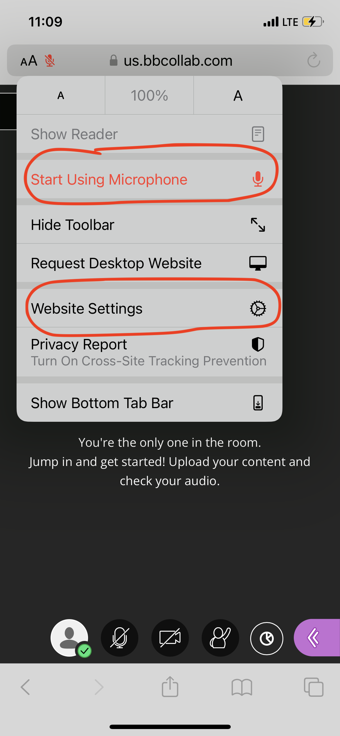 Website settings while using Blackboard collaborate