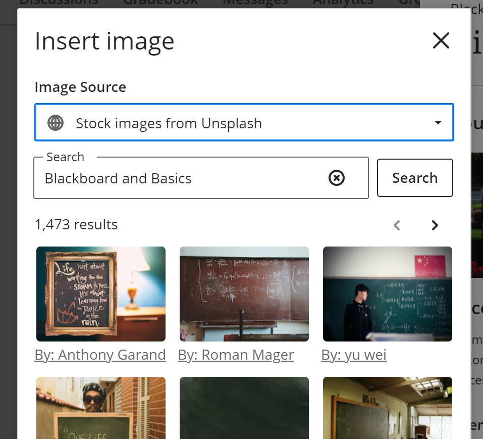 image of sample stock image search results, with search and navigation on top and thumbnails below